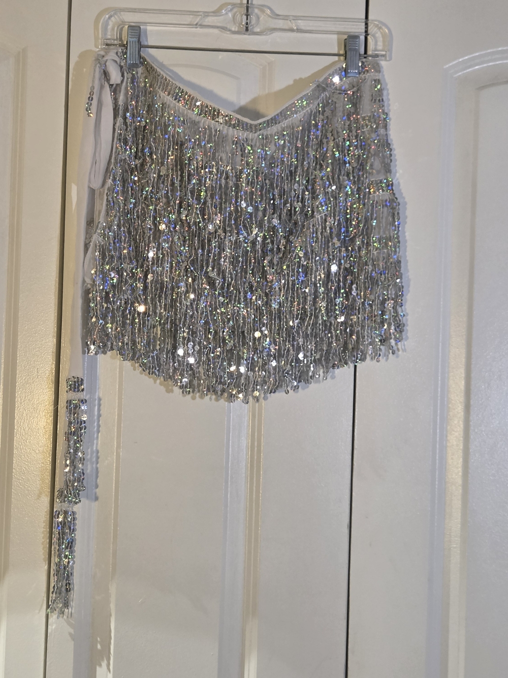 Silver Sequin Fringe Mini Skirt - Sparkling Party Skirt